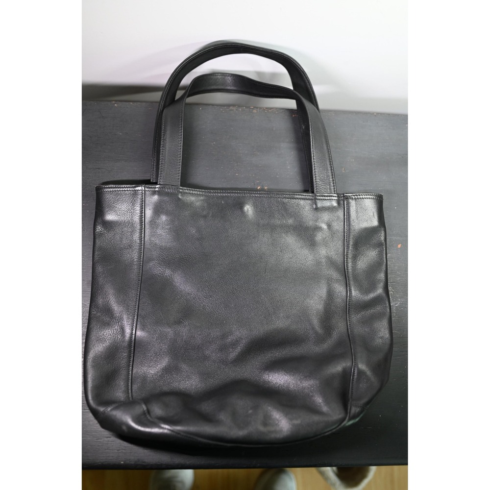 Vintage Laura USA Black Leather Shoulder Bag Tote Minimalist 16x14